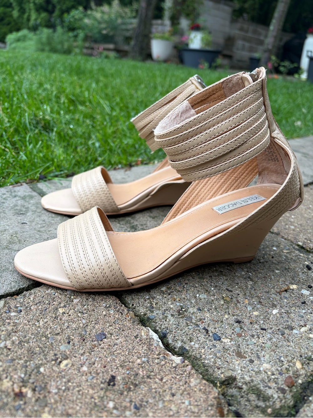 Neutral Beige Ankle-Cuff Wedge Sandals